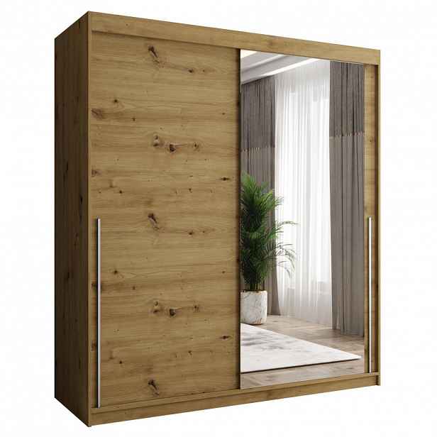 Home Collective SKŘÍŇ S POSUVNÝMI DVEŘMI se zrcadlem, šířka 180 cm, Artisan se stříbrným úchytem
