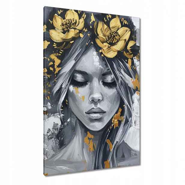 Obrazy 80x120 Žena Abstrakt Zlatá Květina