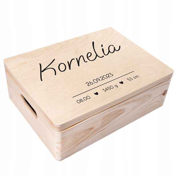 Krabička vzpomínek k narození dárek křest metrička tisk Uv 40x30x14 cm