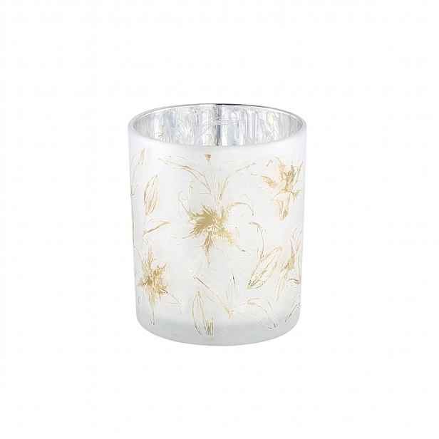 Bílý skleněný svícen AOLANI FLOWER, 10 cm
