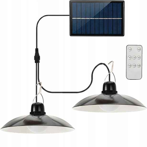 Lustr Lampa Dvojitá Solární Led Závěsná Zahradní Vodotěsná Dálkové ovládání