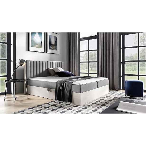Manželská postel 160x220 CHANTELLE 4 - nordic teak / tmavě šedá + topper ZDARMA