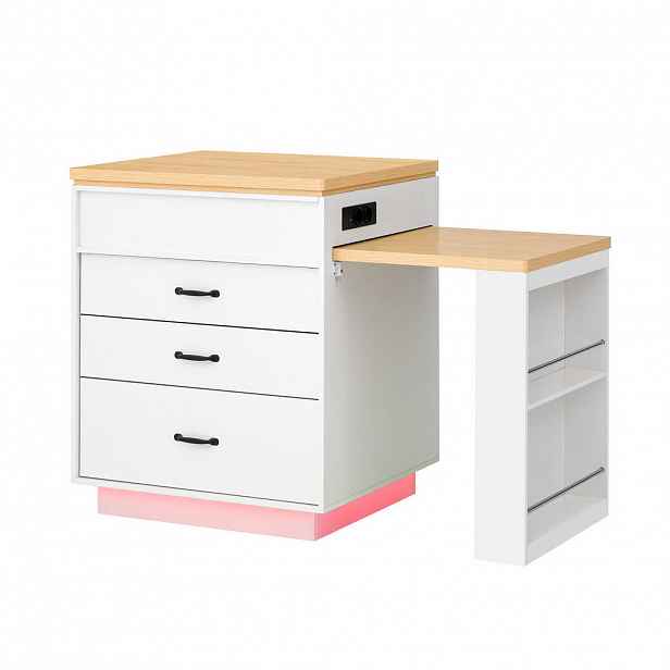 OKWISH KUCHYŇSKÝ ostrůvek 125,5/71/93 cm bílý z MDF a PB s LED, USB a výsuvným stolem
