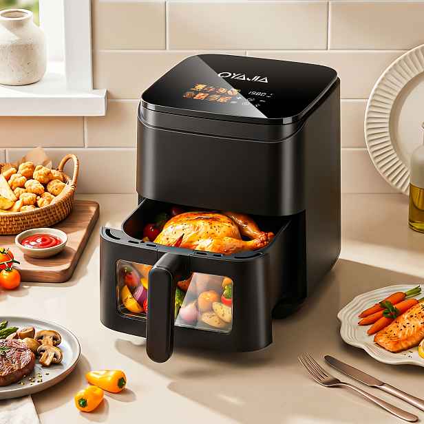 TEMU 4,5L horkovzdušná fritéza s digitálním dotykovým displejem, vizuálním okénkem, 60minutovým časovačem, 8 chytrými vaření a světlem, kuchyňský