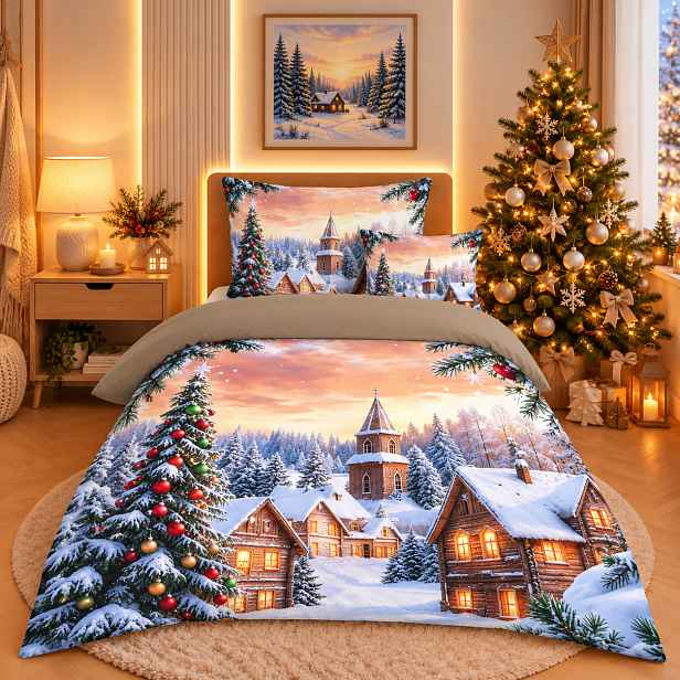 TOP Třídílná sada 3D povlečení 140x200+70x90+45x45 Zimní městečko