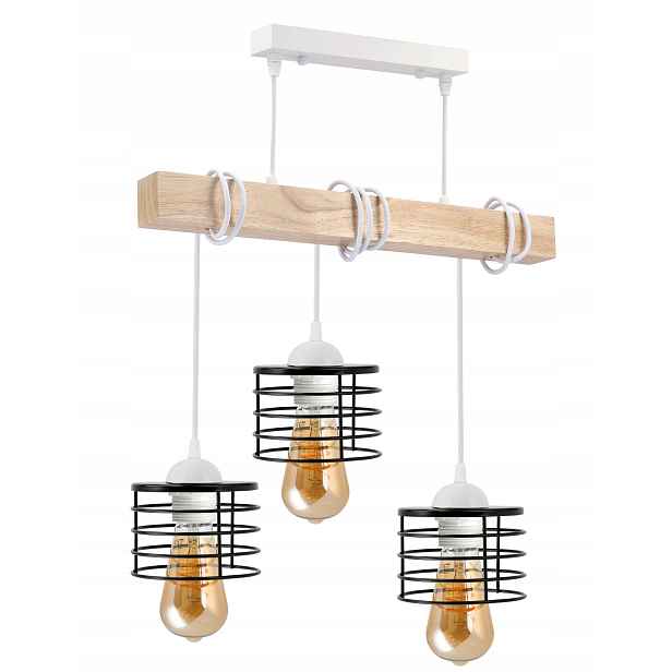 stropní svítidlo Led Závěsný lustr 3x E27 Loft Dřevo Dřevěný dub