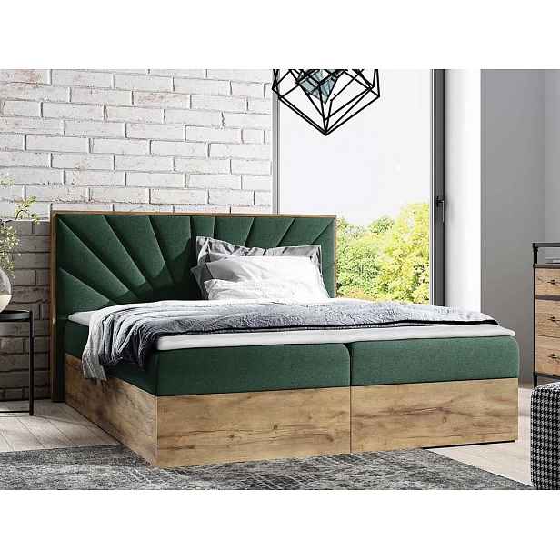 Kontinentální jednolůžková postel 120x200 BELFLOWER 7 - dub lancelot / zelená + topper ZDARMA