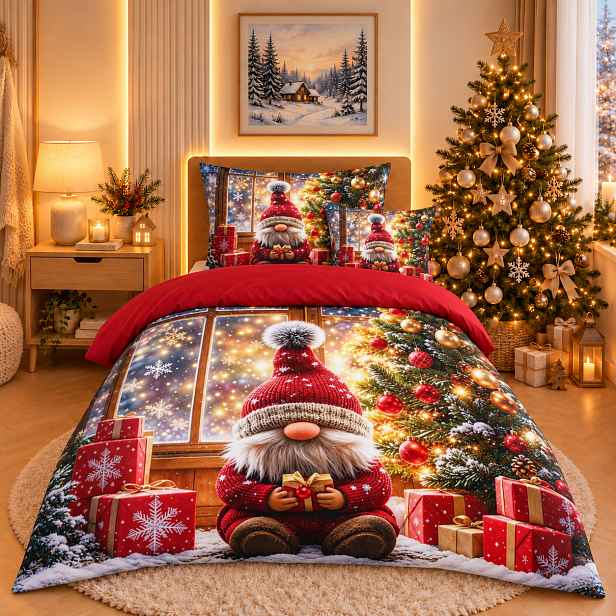 TOP Třídílná sada 3D povlečení 140x200+70x90+45x45 Vánoční skřítek