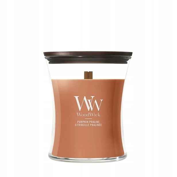 WoodWick střední svíčka Pumpkin Praline dřevěný knot