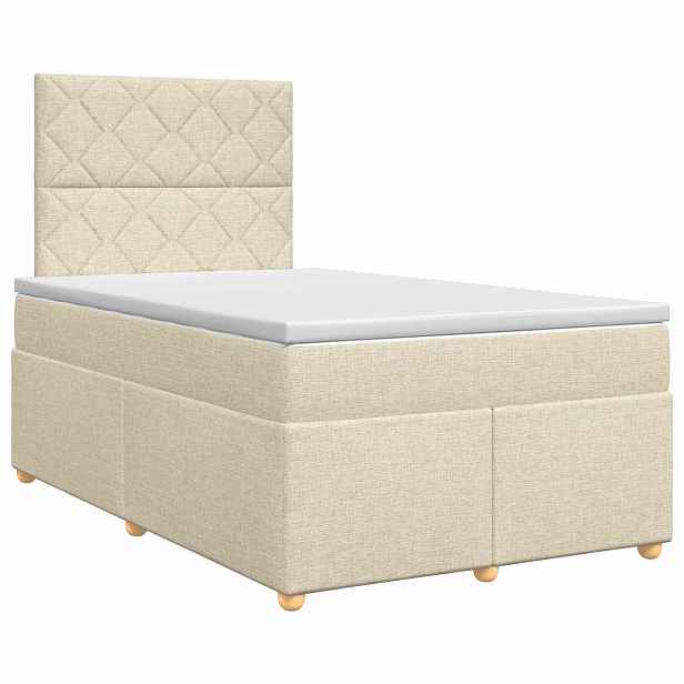 vidaXL Postel boxspring s matrací s čelo Krémová 120 x 200 cm Textil