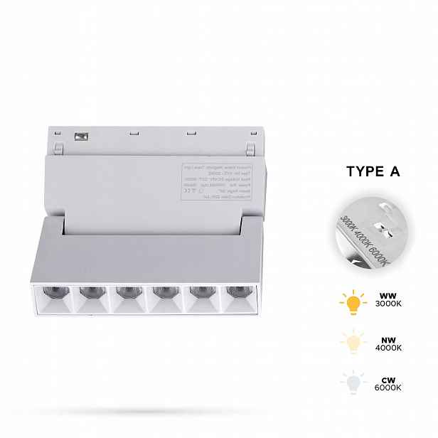 Lineární reflektor Bílý Led Nastavitelný 6W 3CCT Typ A pro Smart Track 48VDC