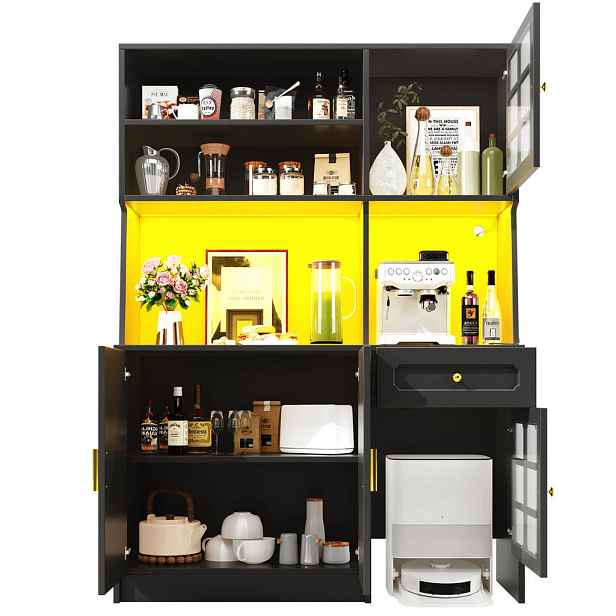 Modenvie BUFFET skříňka z MDF, 130/45/180 cm černá, s LED osvětlením