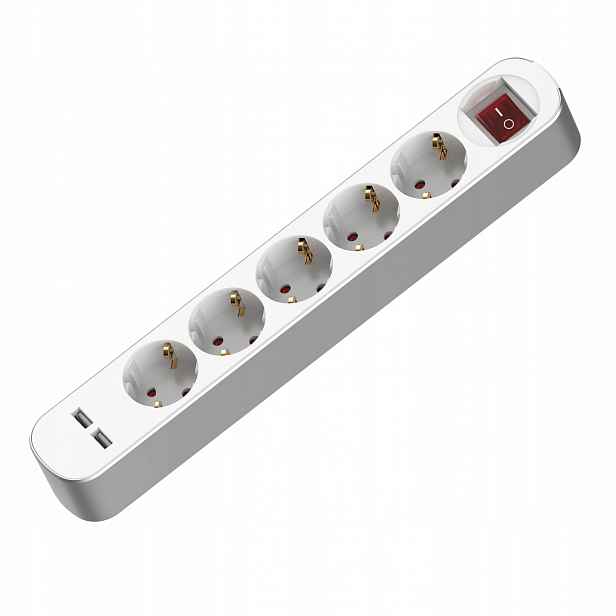 Prodlužovací Kabel 5 zásuvek Schuko 250V 16A 3 m s vypínačem 2xUSB Plastrol