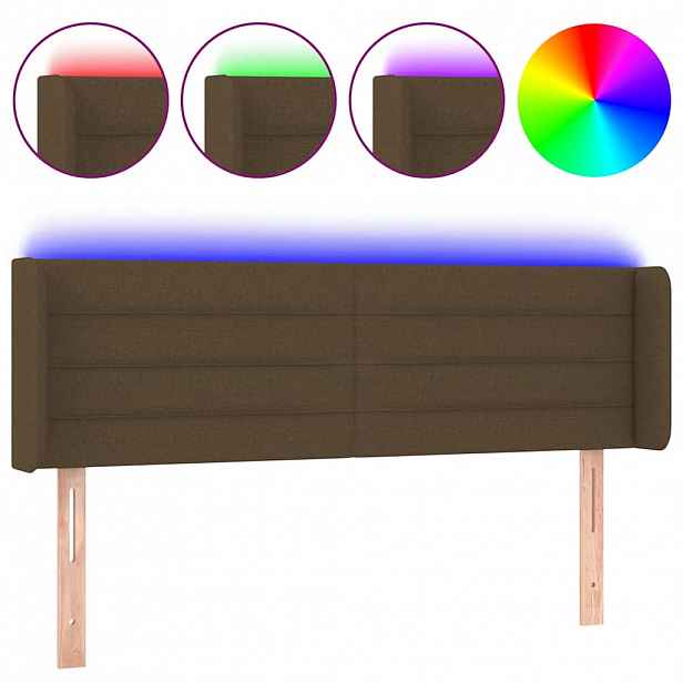 vidaXL Čelo postele s LED tmavě hnědé 147 x 16 x 78/88 cm textil