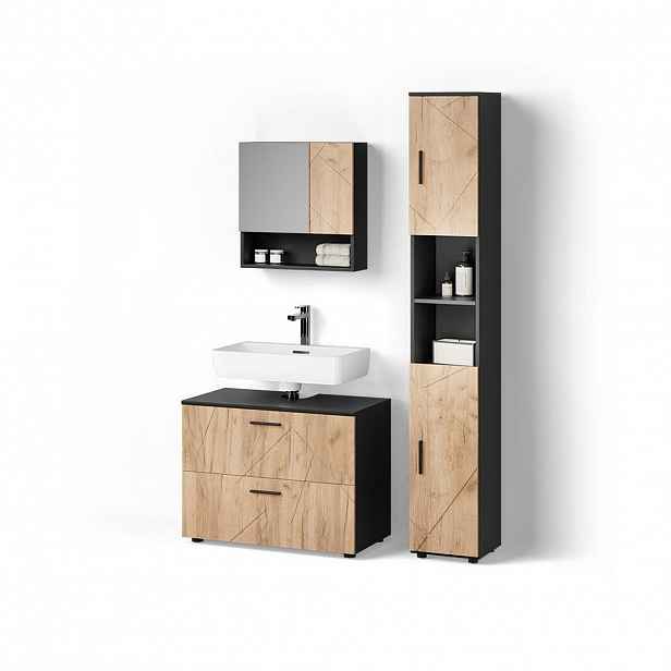 Livinity® SADA NÁBYTKU DO KOUPELNY Ronco, Zlatý mocný dub/Antracit, 3dílná