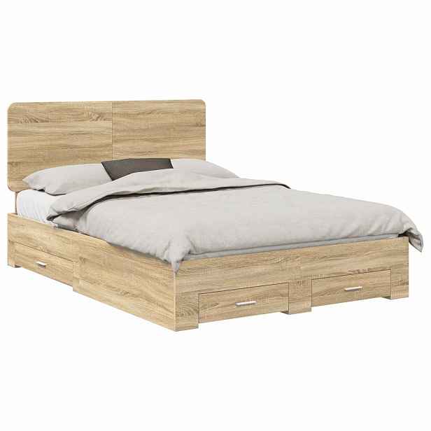 vidaXL Rám postele s čelo Sonoma dub 150 x 200 cm Kompozitní dřevo