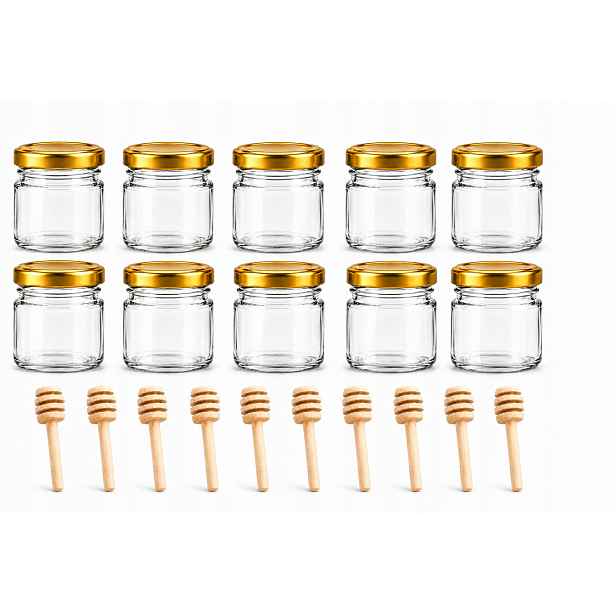 Sada 40x Skleněné Skleničky 40 ml se šroubovacím uzávěrem na Med 40x Naběračka