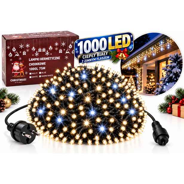 Vánoční Lampy 1000 Led 60,5 M Teplá Bílá Studená Bílá Flashová Vnější Strana