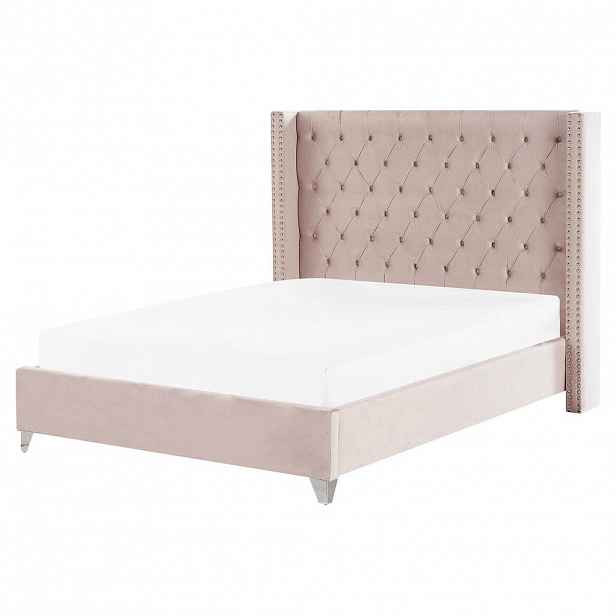 Beliani ČALOUNĚNÁ POSTEL 160/200 cm Pastelově růžová Lubbon