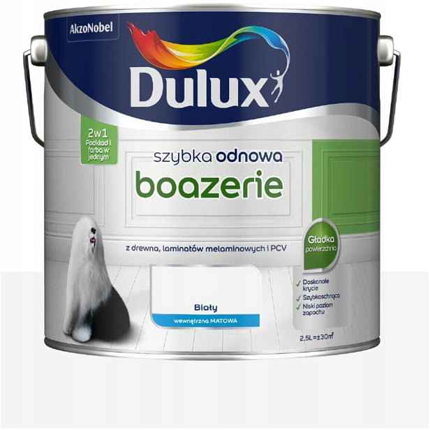 Dulux barva na obložení dřeva Pvc Rychlá obnova Obklady Bílá Matná 2,5L