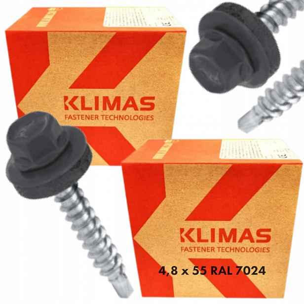2x Samovrtné vruty farmáři dřevo 4,8x55 podložka Epdm Ral 7024 200ks