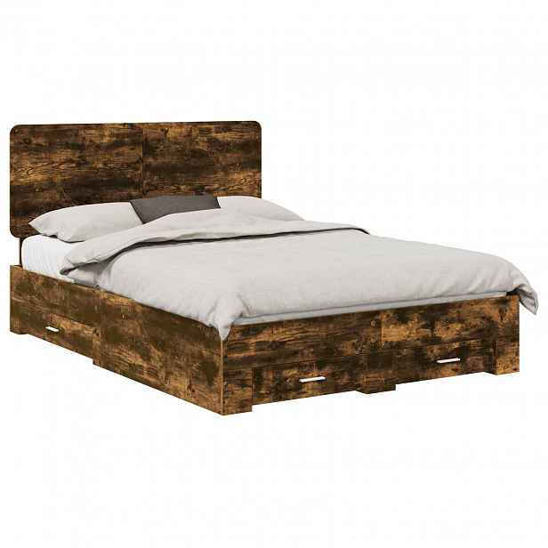 vidaXL Rám postele s čelo Kouřový dub 150 x 200 cm Kompozitní dřevo