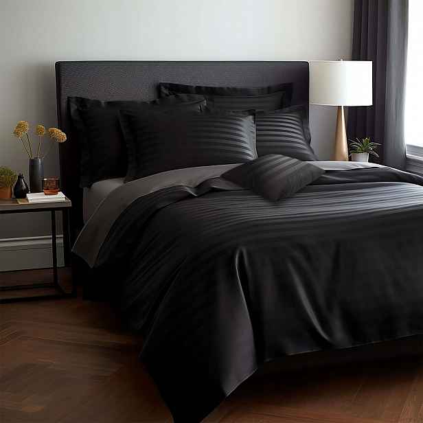 Povlečení satén bambusovo-bavlněný (p) Stripe BLACK/140x200