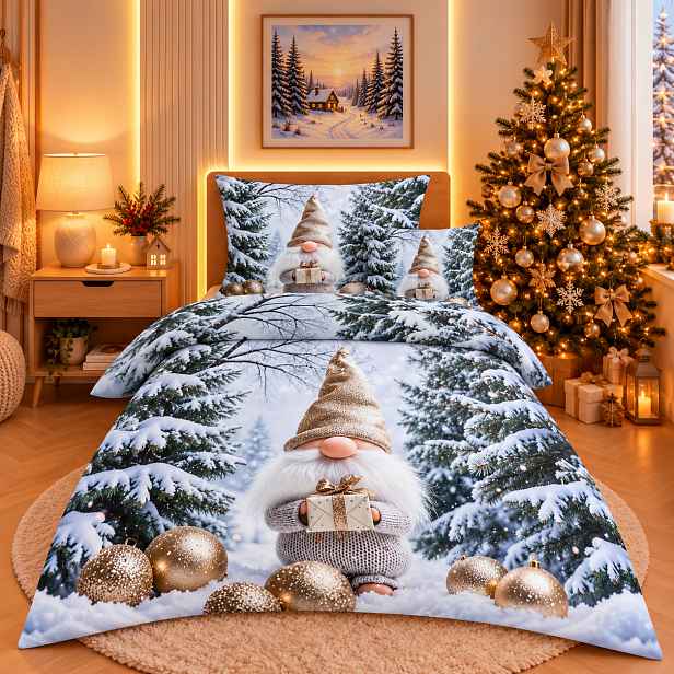 TOP Třídílná sada 3D povlečení 140x200+70x90+45x45 Zlatý skřítek
