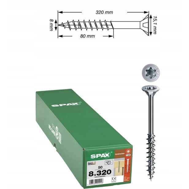 Univerzální vruty Wirox pro dřevěné konstrukce Spax 8 x 320 mm 50 ks