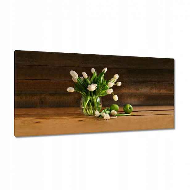 Obrazy 115x55 Bílé tulipány ve váze
