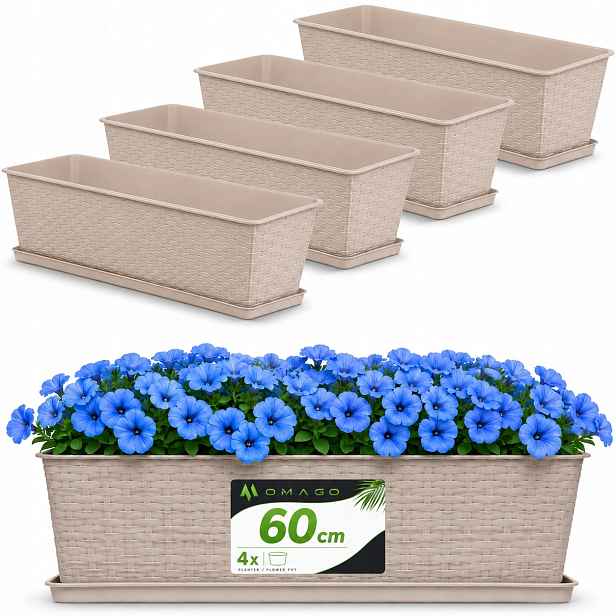 4x Balkonový Truhlík Květináč S Podstavci 60 cm Béžová