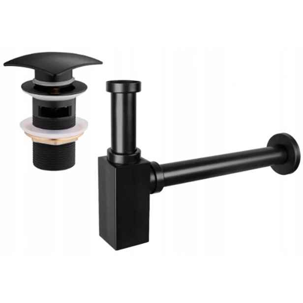 Mexen čtvercový umyvadlový polosifon klik-klak, s přepadem, černý, Ø40 mm