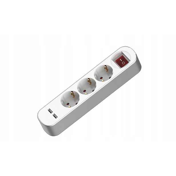 Prodlužovací Kabel se 3 zásuvkami 3x2p+Z Schuko 2xUSB s vypínačem 5 m 230V 16A