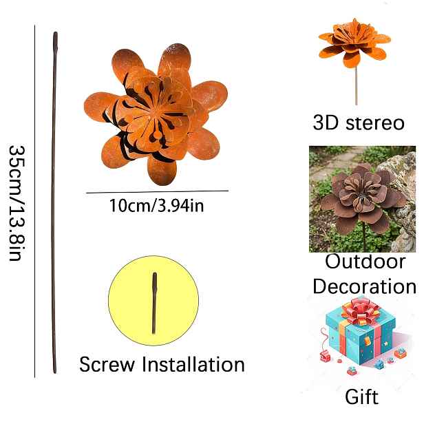TEMU 【3D】 [3D] 1 ks 3D kovové květinové zahradní vložky, kované železné venkovní dekorativní umělecké dílo, vhodné pro terasové zahrady, květináče,