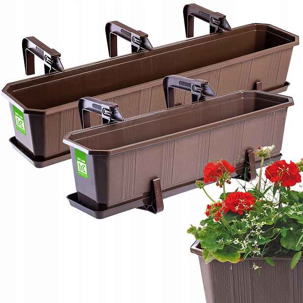 Balkonový Truhlík 60+80cm Květináč Květináč Podstavec Rukojeti 2ks