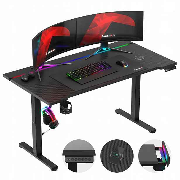 Elektrický herní stůl Huzaro černý Rgb Led s indukčním nabíjením