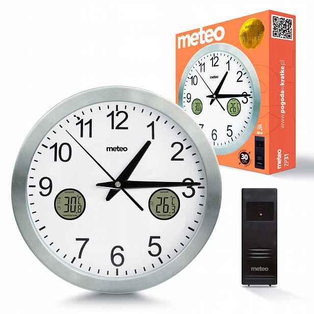 Nástěnné hodiny ZP31 30 cm LCD s bezdrátovým křemenným senzorem Meteo