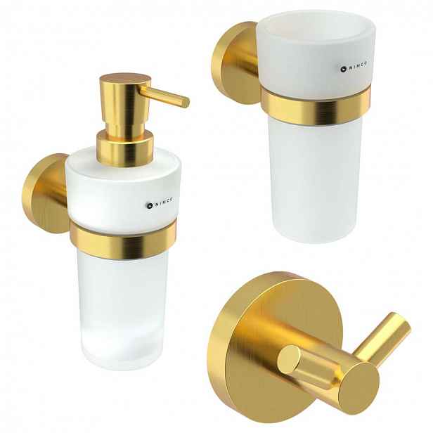 Nimco Unix - Sada doplňků do koupelny, sklo/kartáčovaná zlatá UNZ set-31W-T-Z