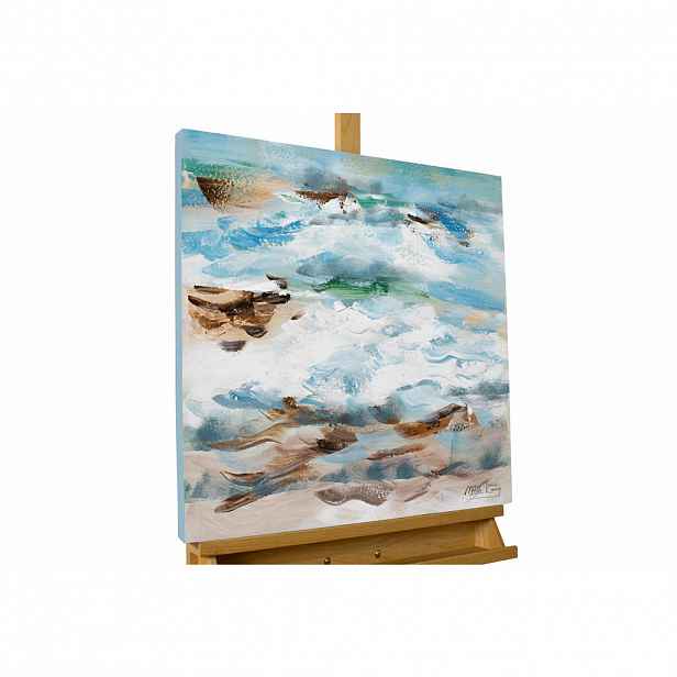 KUNSTLOFT RUČNĚ MALOVANÝ AKRYLOVÝ OBRAZ MODRÝ/BÉŽOVÝ, 60/60 CM