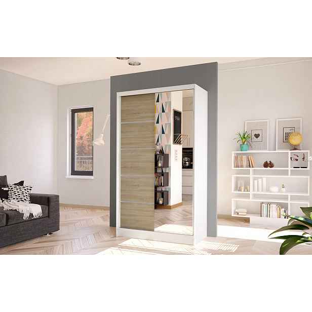 Elegantní šatní skříň ARINI 3 - šířka 100 cm, bílá / dub sonoma
