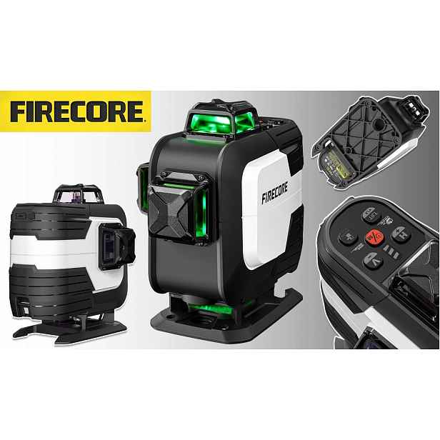 Křížový Laser Firecore F94 El 4D 16 Linek 360° Zelený IP64 Ovladač Kufr