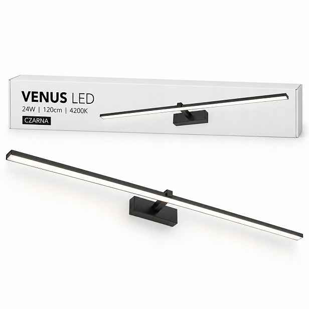 Led lampa Venus 24W 120 cm černá pro zrcadlo neutrální barva 4200K IP44