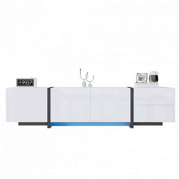 STILVORA TV STOLEK v bílé barvě se zásuvkami a dvířky do obýváku, 170×30×39 cm