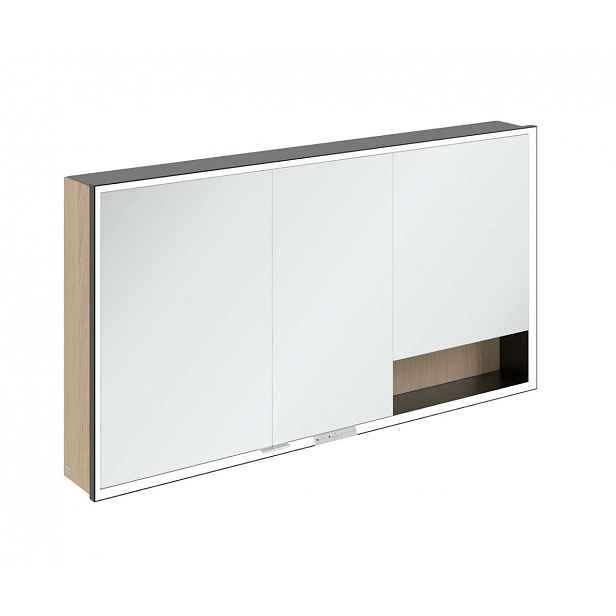 Villeroy & Boch My View+ - Zrcadlová skříňka s LED osvětlením 140x75x17 cm, 3 dvířka, Nordic Oak/matná černá B48114VJ