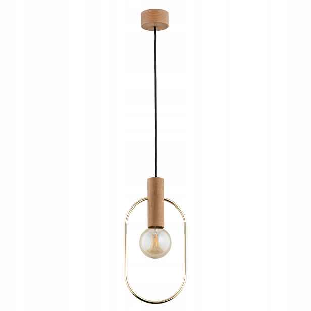 Závěsná dřevěná lampa zlatá 1xE27 15W skandinávská Alfa
