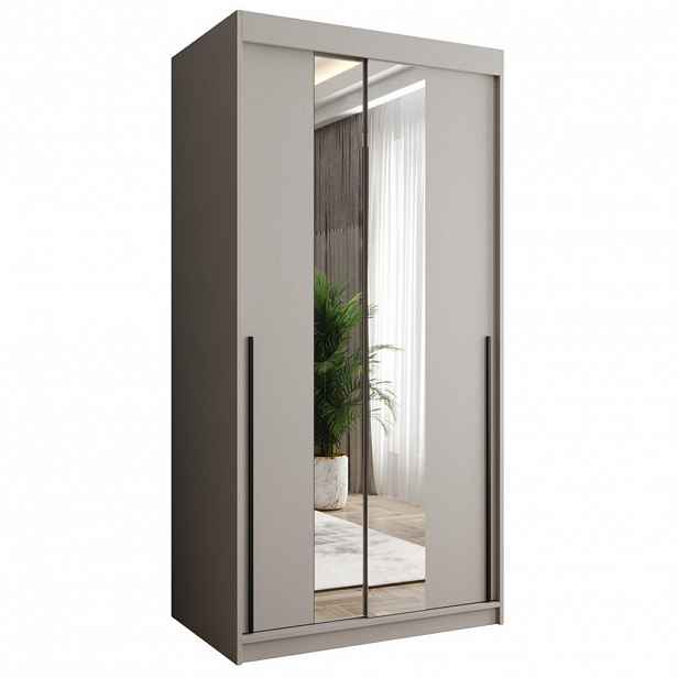 Home Collective SKŘÍŇ S POSUVNÝMI DVEŘMI se zrcadlem, šířka 100 cm, kašmírová s černým úchytem