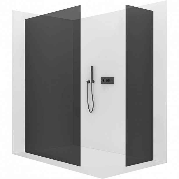 Sprchová zástěna Walk-in Crystal T L/P - 8 mm - bezvzpěrový systém - zlatá, grafitové sklo - 110x90x200 cm