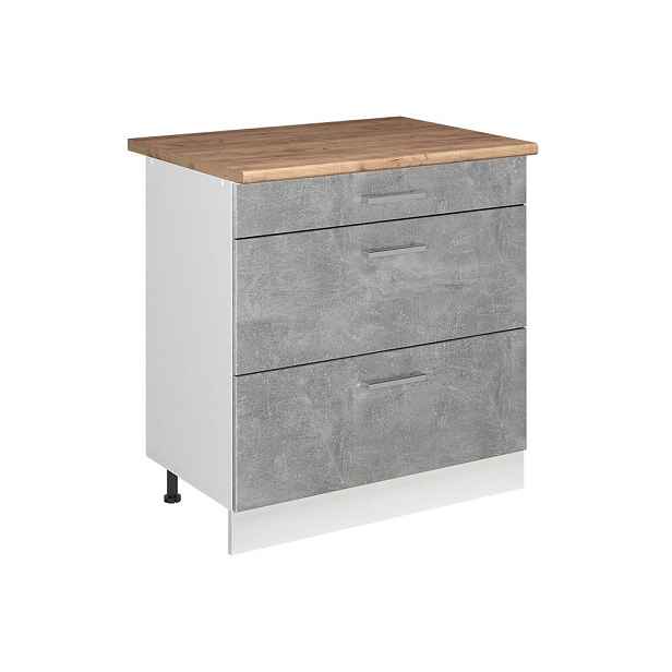 Vicco SPODNÍ SKŘÍŇKA KUCHYŇSKÉ LINKY R-Line, Beton/Bílá, 80 cm se 3 zásuvkami pracovná doska Dub Goldkraft