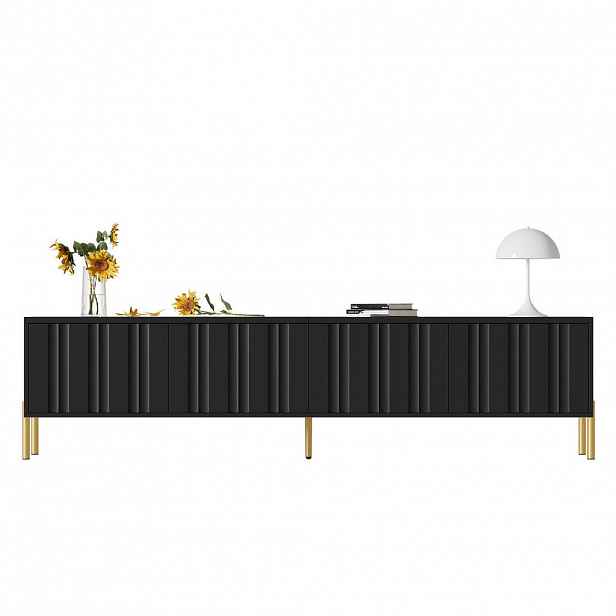 OKWISH TV skříň 190/38/48 cm černá z MDF a dřevotřískové desky s rýhovanými dvířky