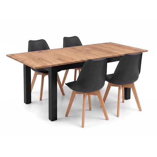 Rozkládací stůl Craft 120x80 4 skandinávská křesla s polštářem, černá